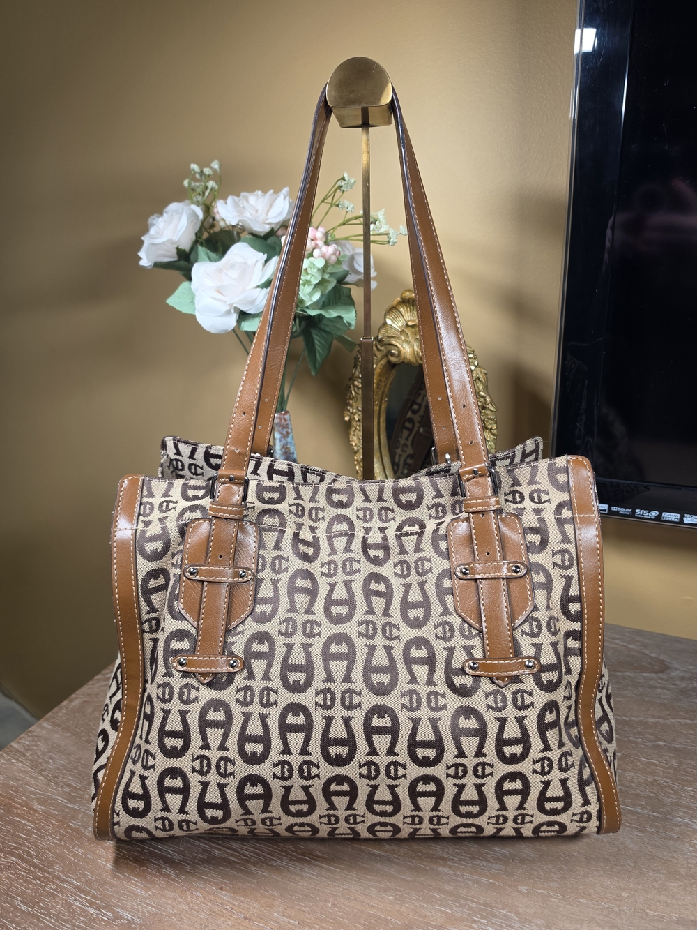 Etienne Aigner Brown and Tan Monogram Tote (Retail $275)